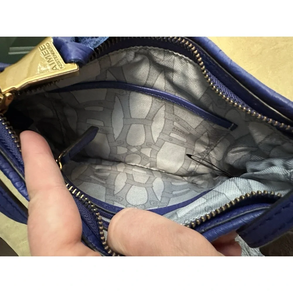 Aimee Kestenberg Leather Dark Blue Lacquered Croc/Snake Embossed Cross Body Bag